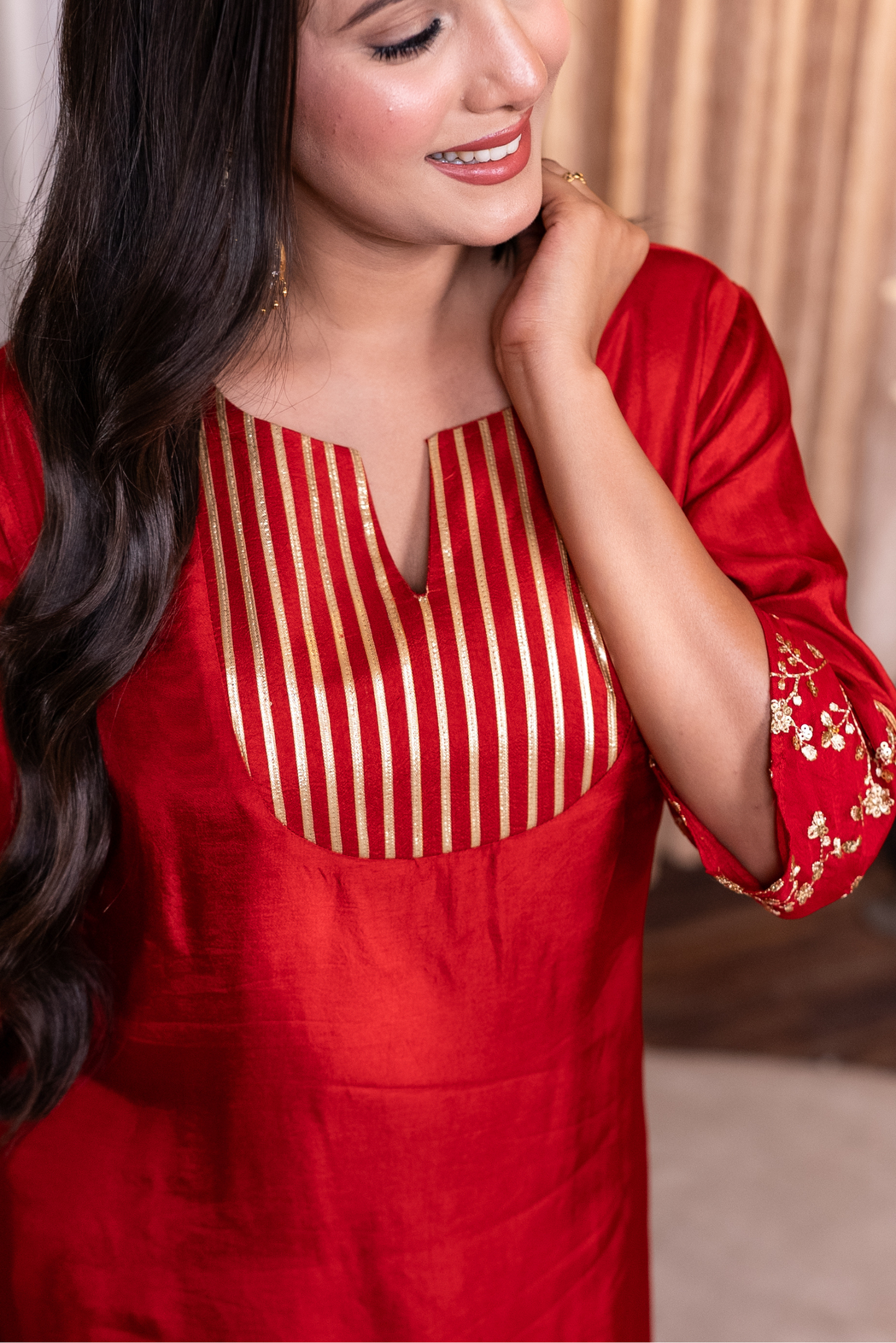 A line embroiderd kurta with pant and dupatta