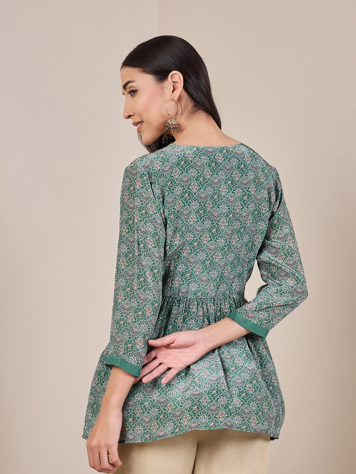 Ethnic Motifs Printed V-Neck Pleated Anarkali Kurti