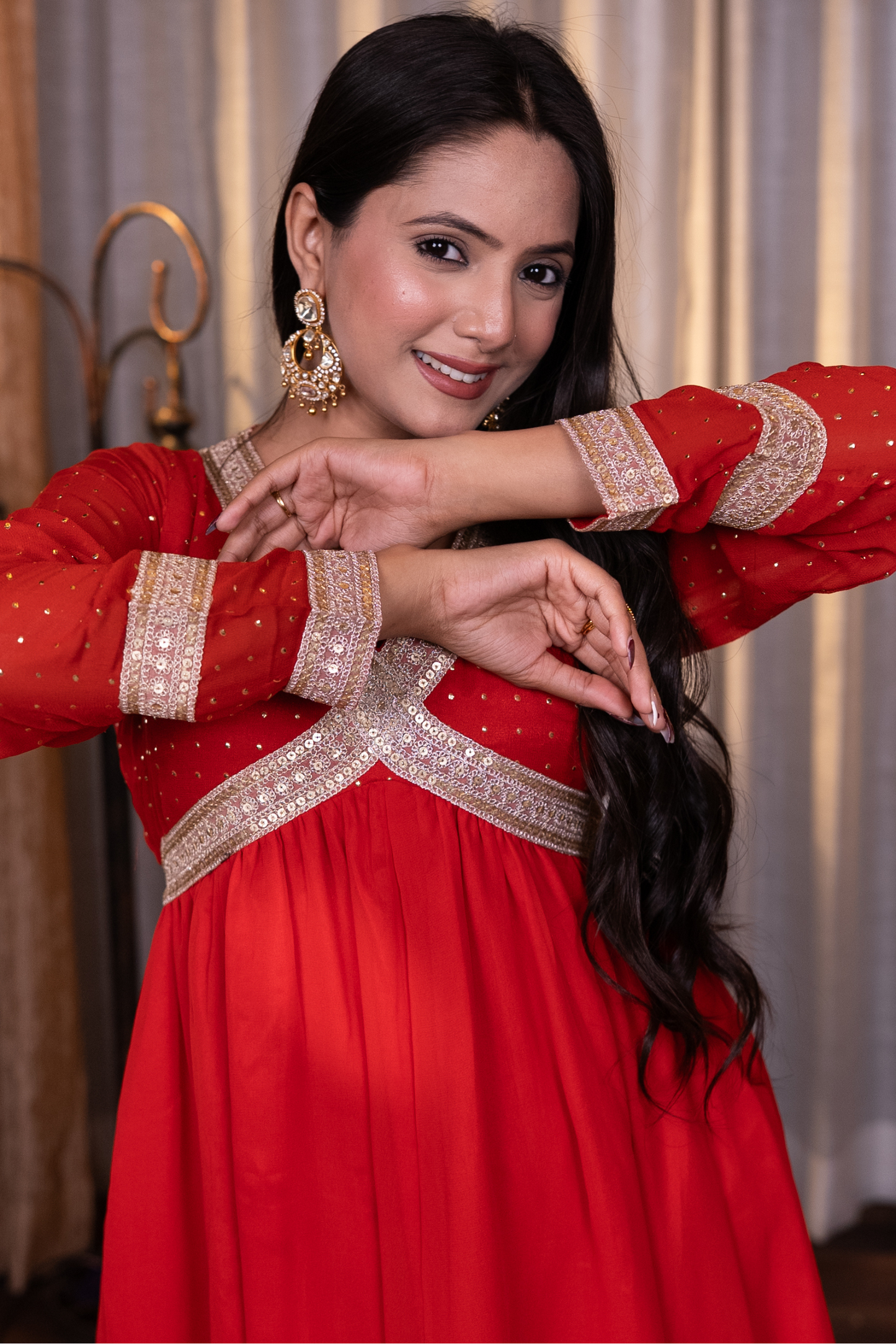 Anarkali lace work kurta with churidaar and dupatta