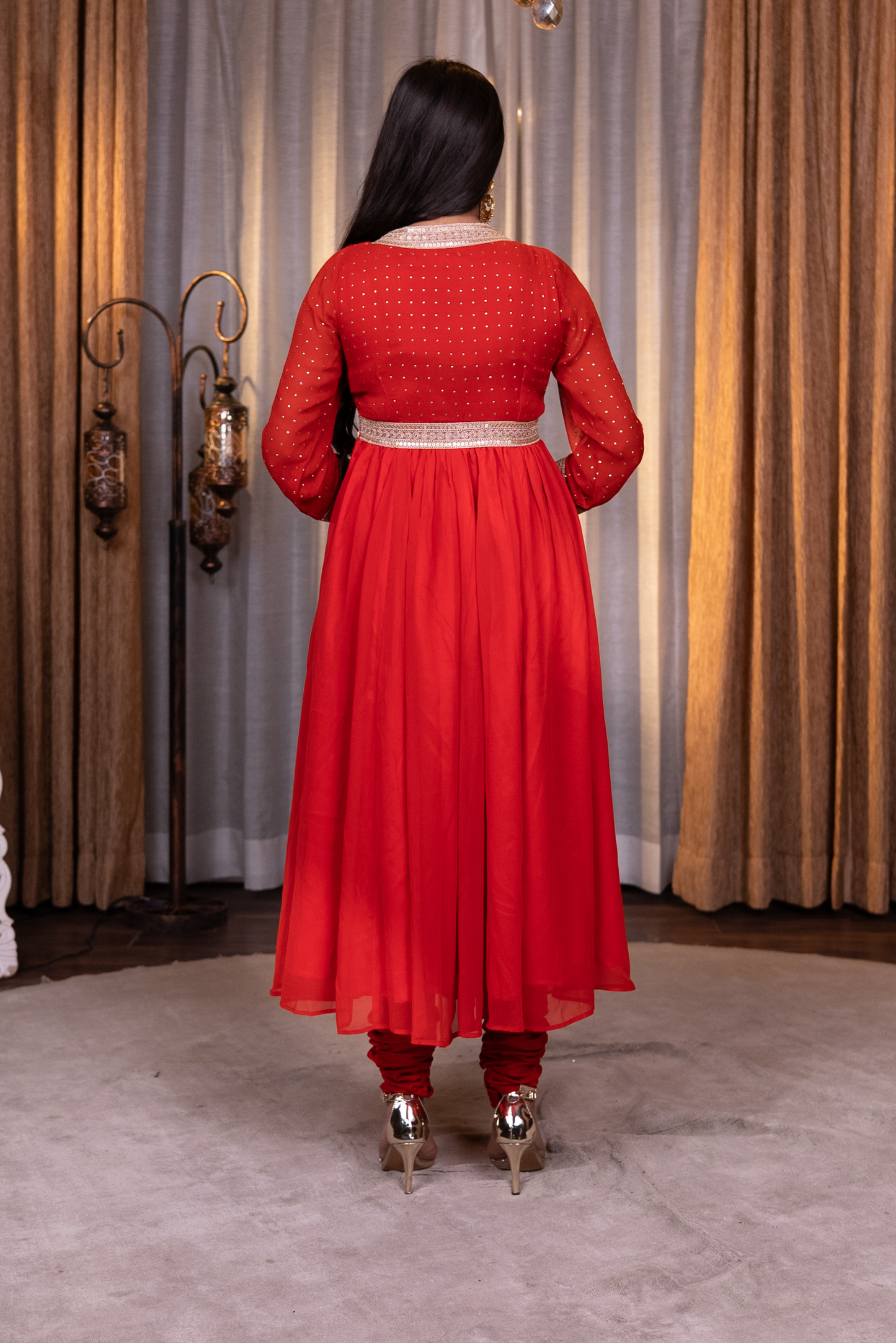 Anarkali lace work kurta with churidaar and dupatta