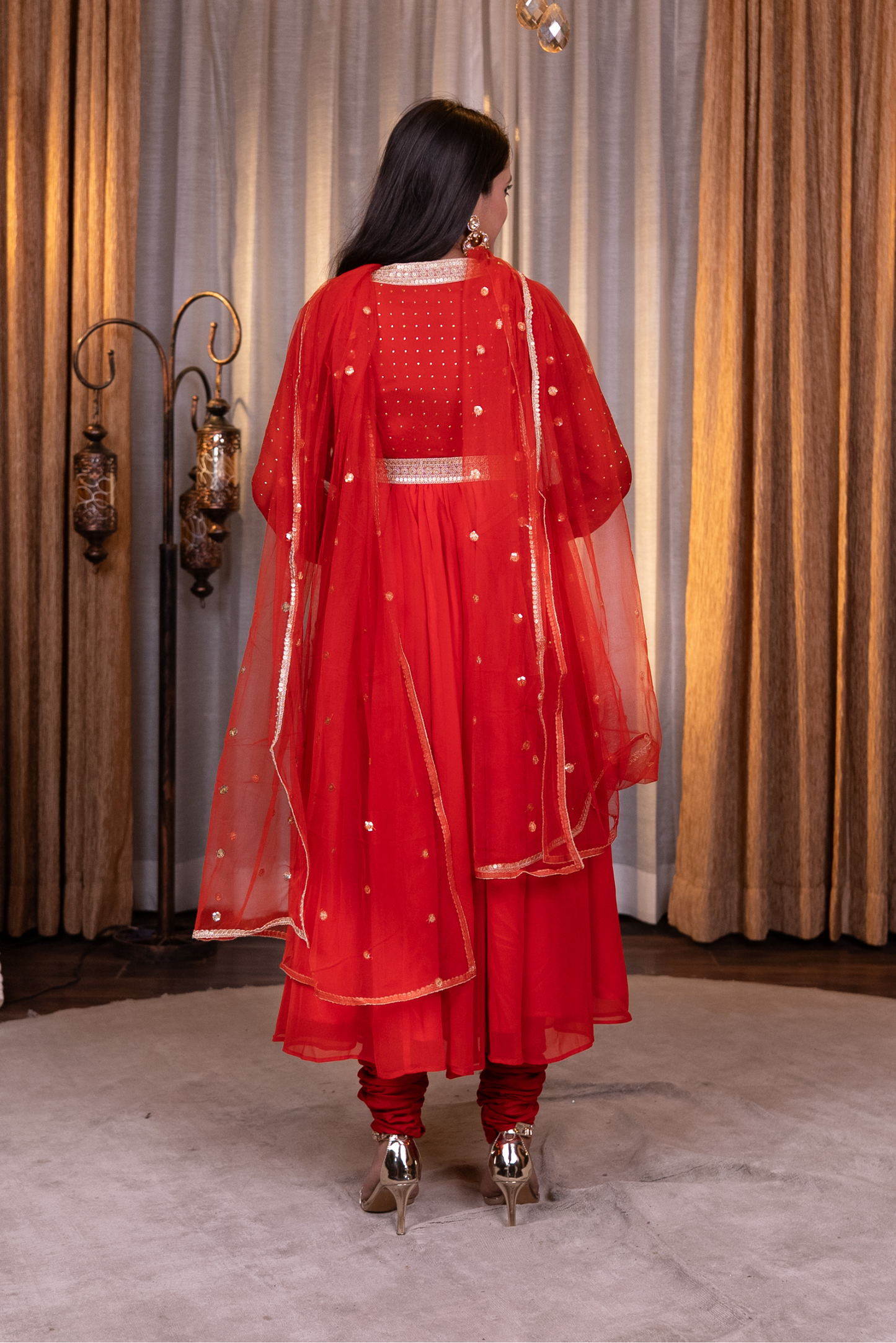 Anarkali lace work kurta with churidaar and dupatta