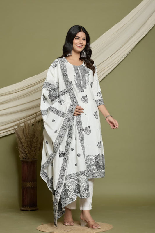 Women Ethnic Motifs Printed Cotton Kurta with Trousers & Dupatta