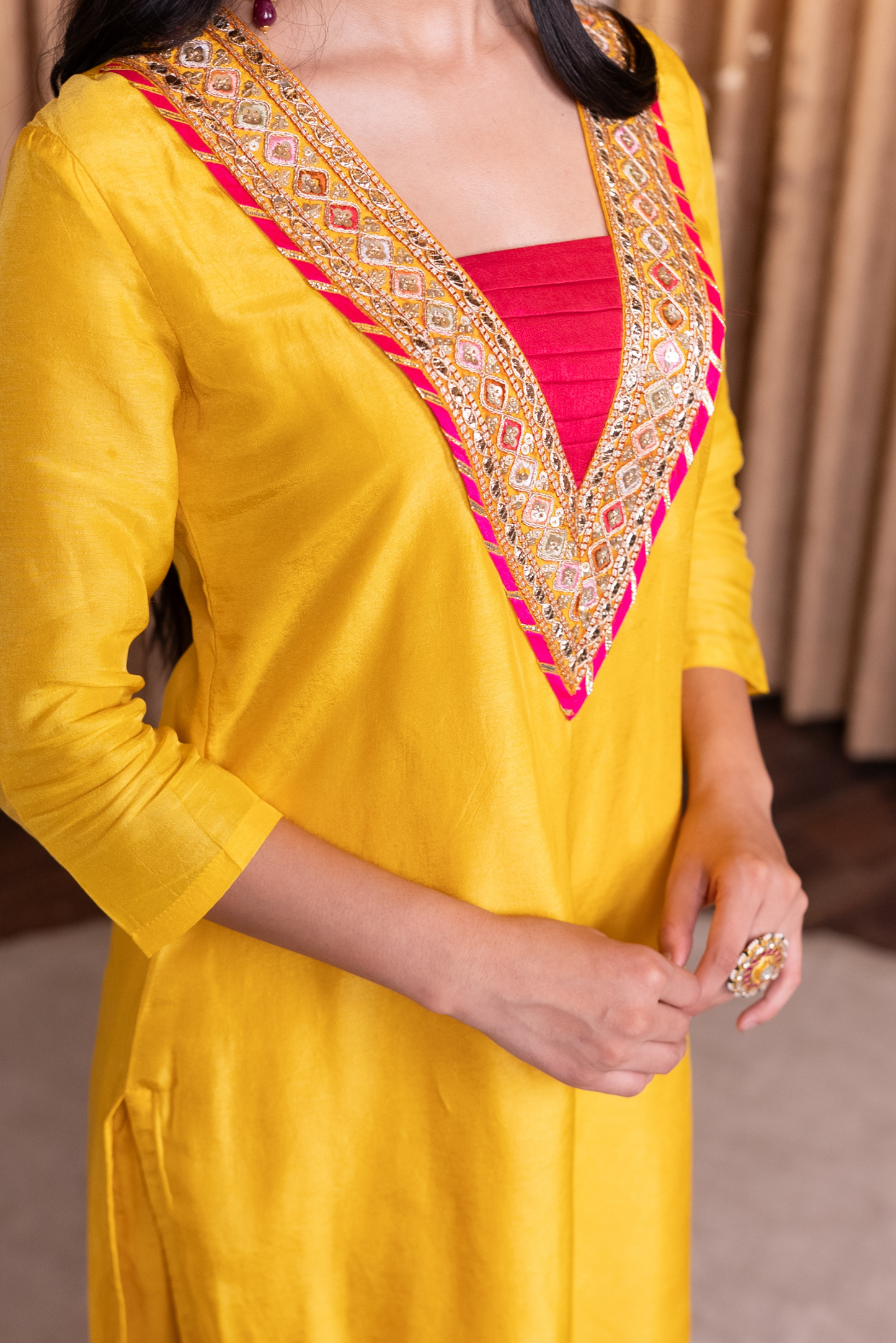 Straight lace work kurta with pant and dupatta