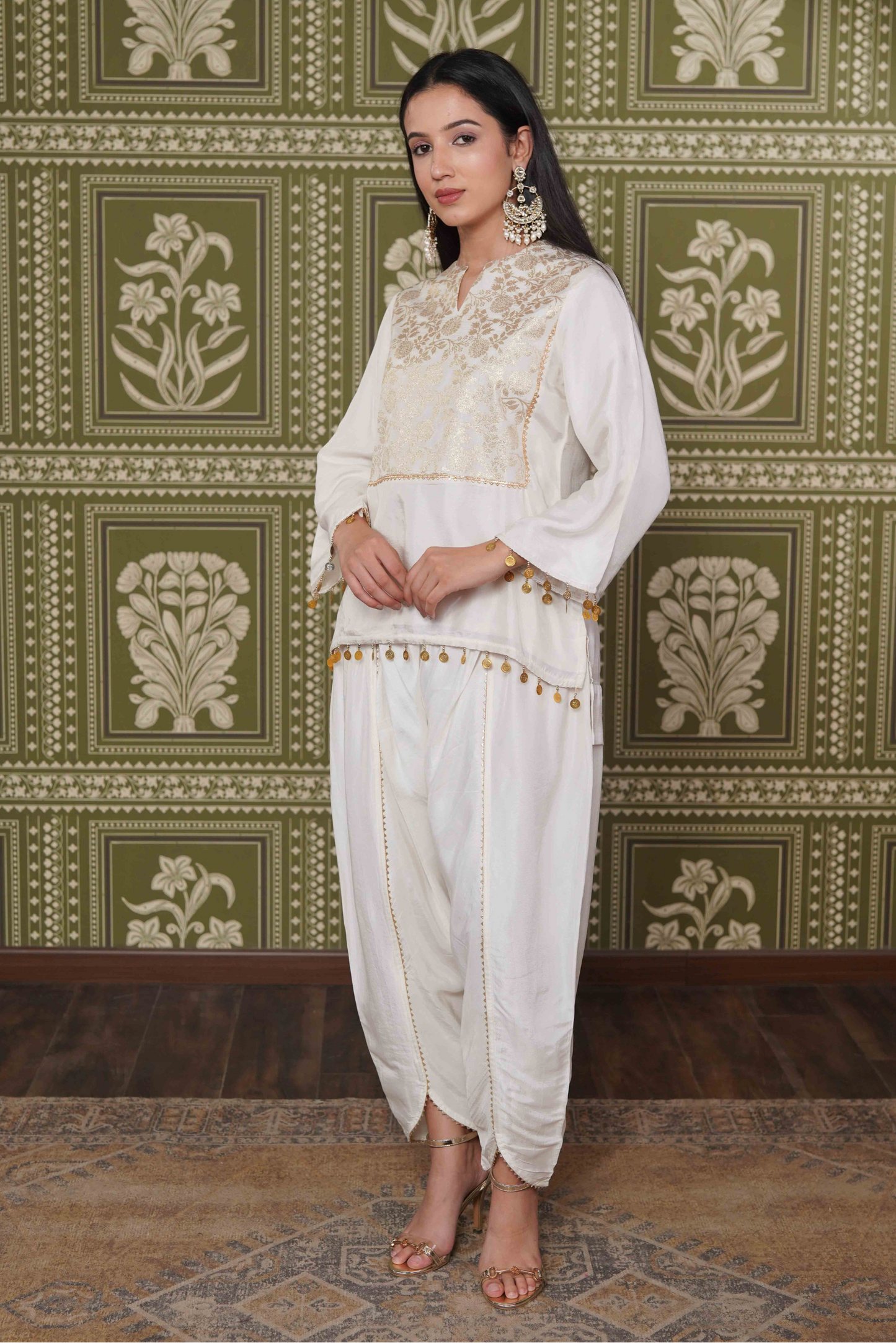 Brocade short kurta with dhoti pants