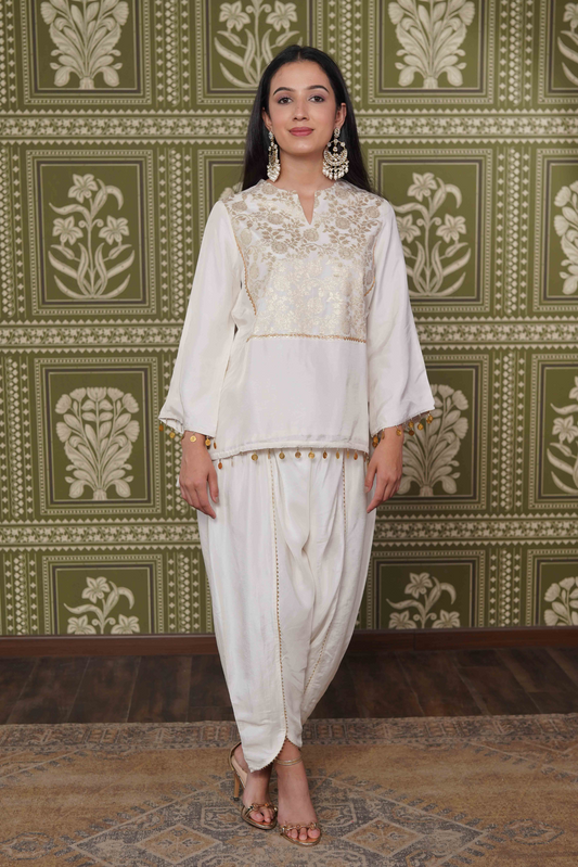 Brocade short kurta with dhoti pants