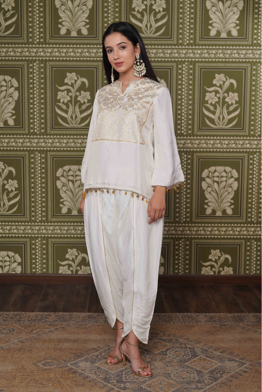 Brocade short kurta with dhoti pants