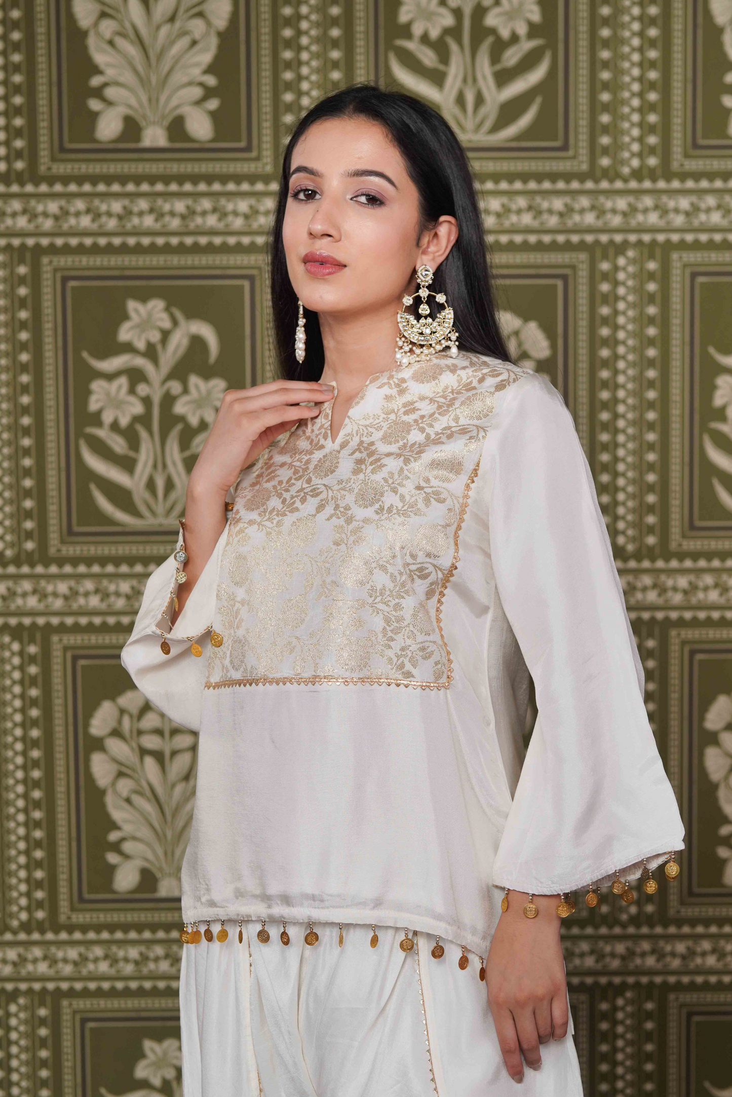 Brocade short kurta with dhoti pants