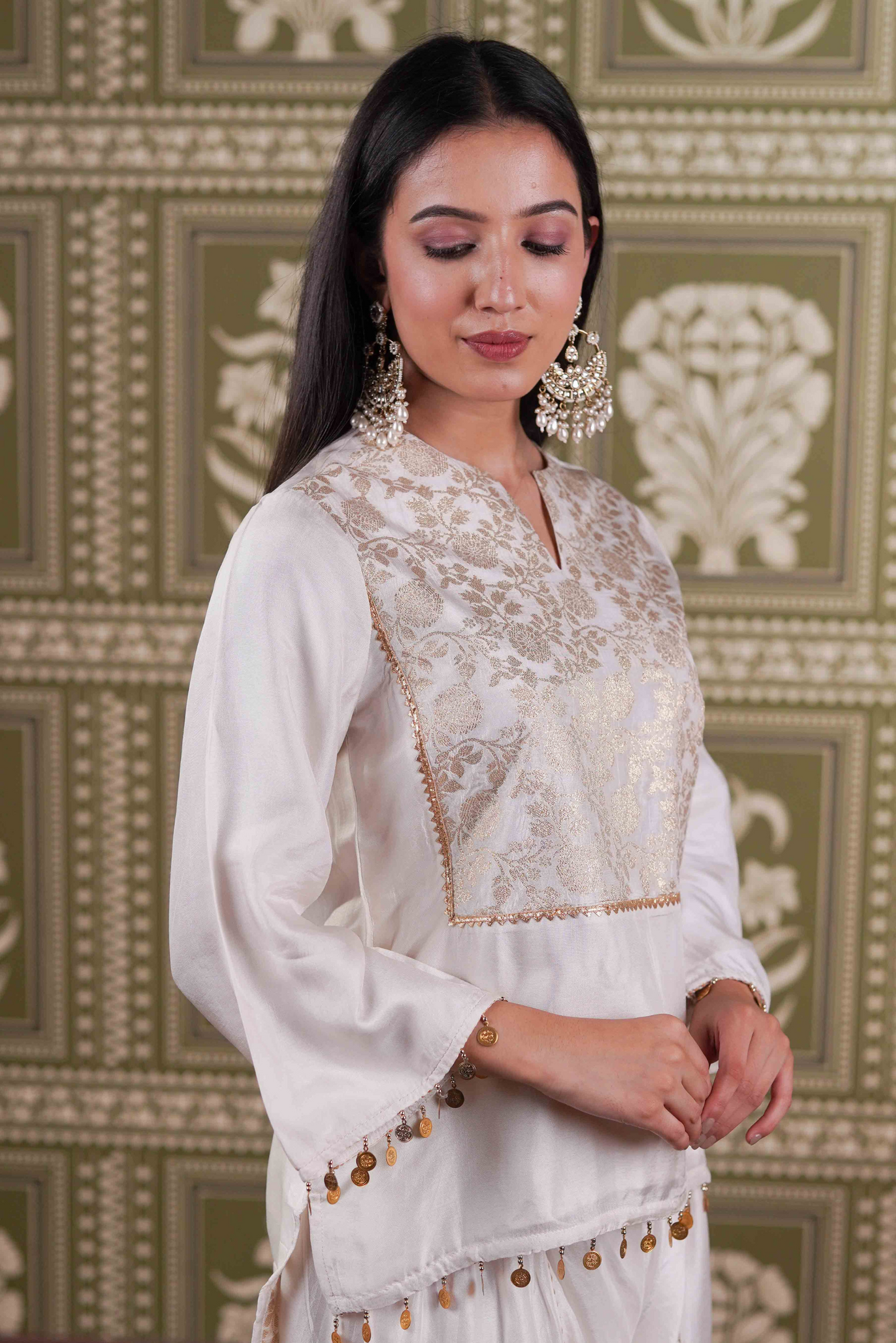 Brocade short kurta with dhoti pants