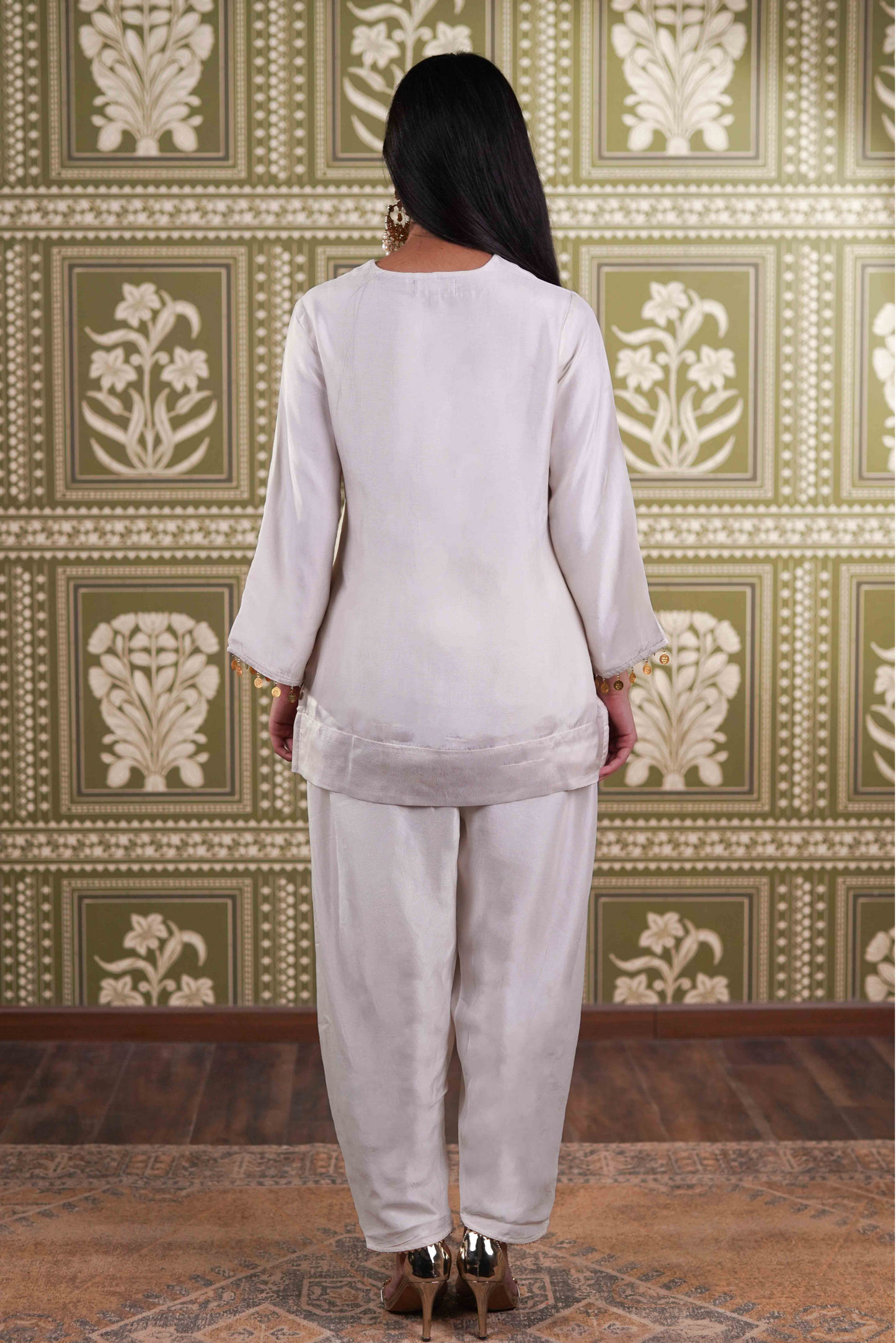 Brocade short kurta with dhoti pants