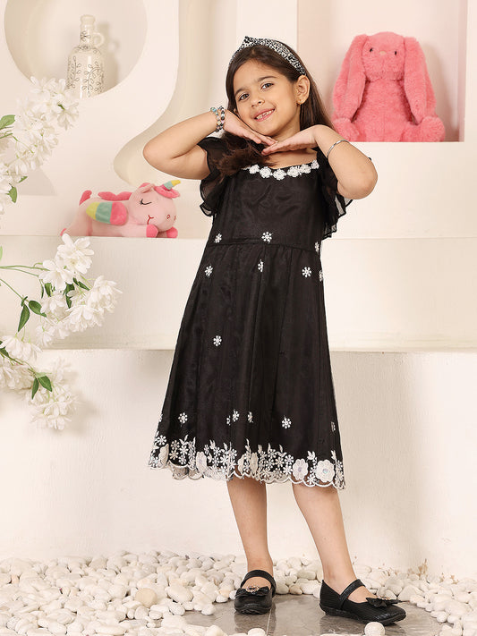 Girls Floral Embroidered Fit & Flare Dress