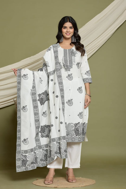 Women Ethnic Motifs Printed Cotton Kurta with Trousers & Dupatta