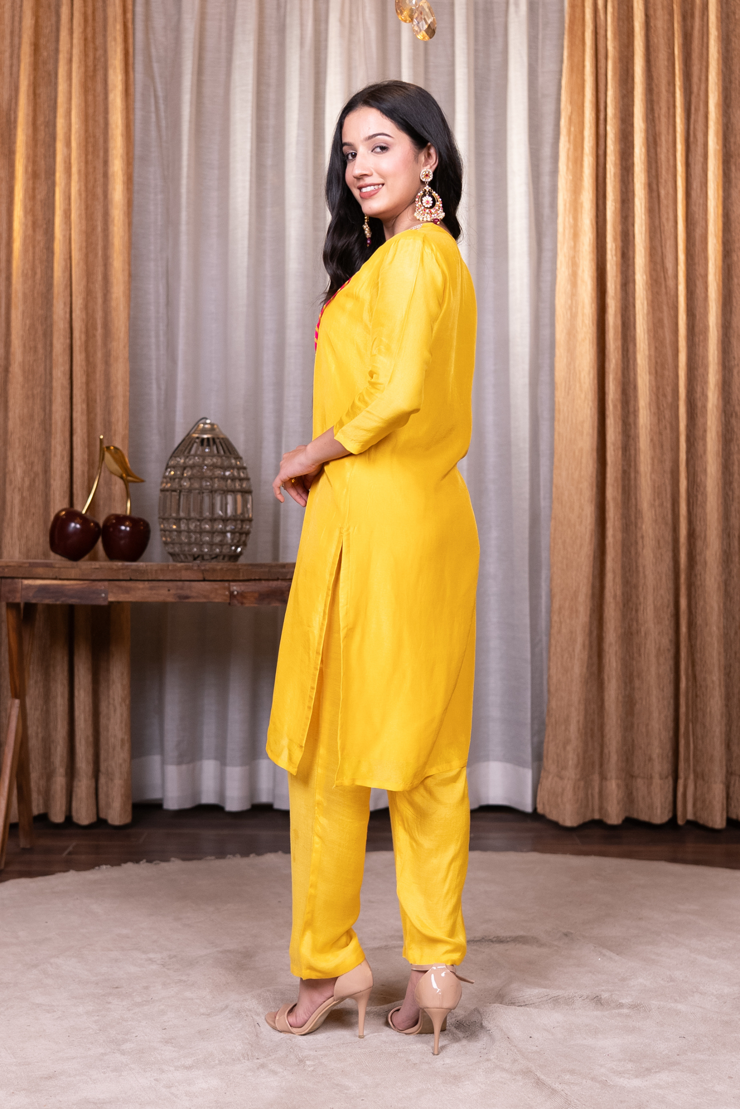 Straight lace work kurta with pant and dupatta