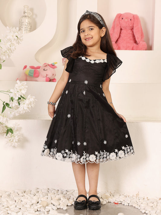 Girls Floral Embroidered Fit & Flare Dress