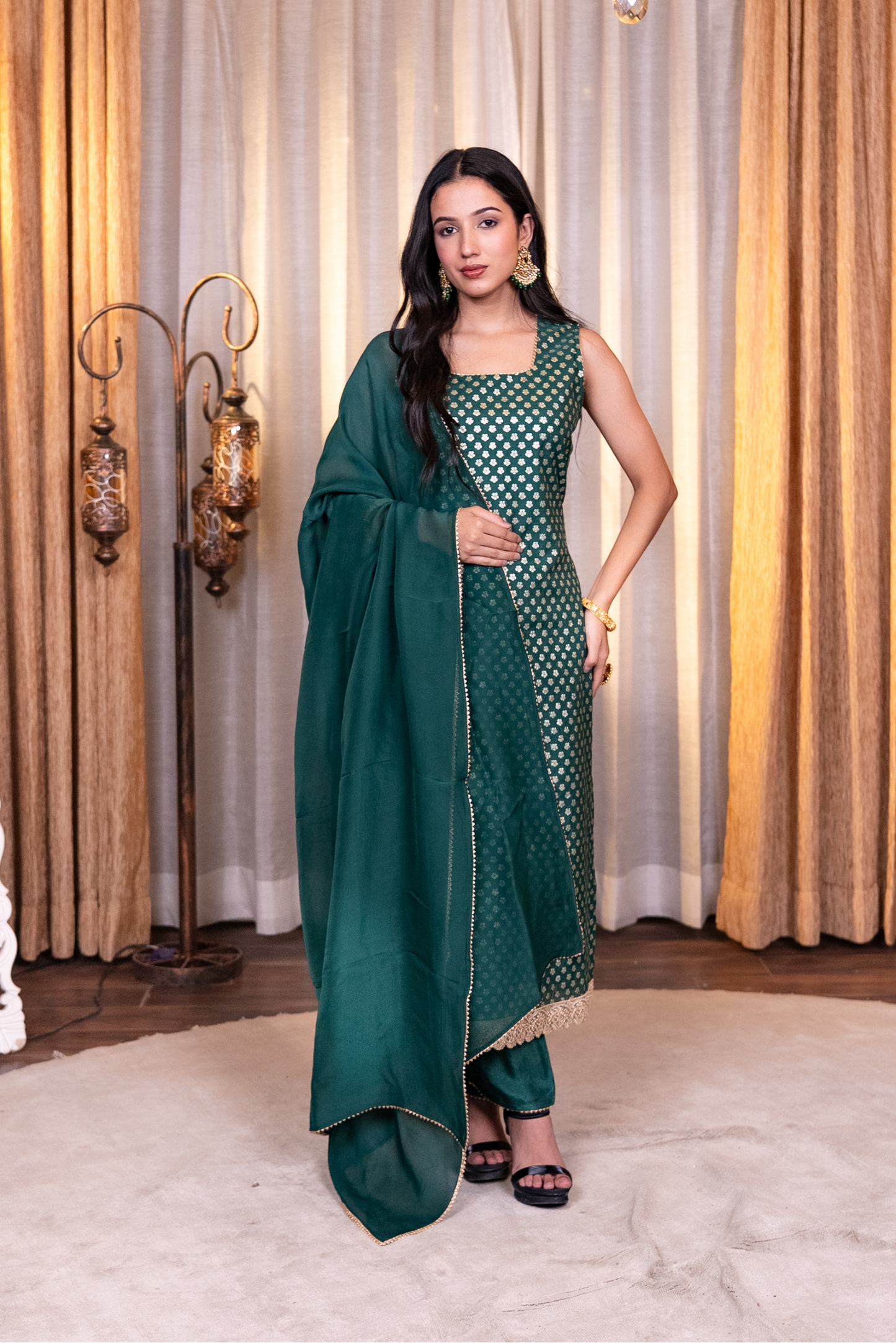 Brocade kurta set with pant and dupatta