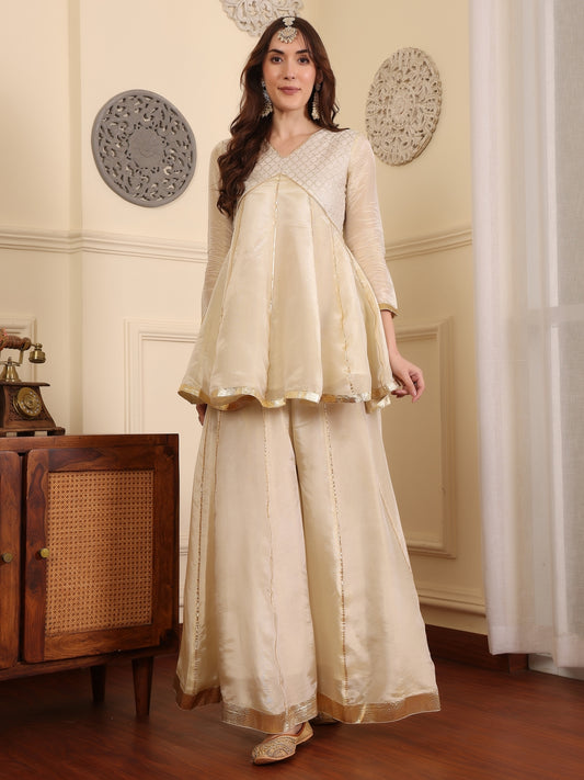 Women Yoke Design Empire Kurti with Palazzos & With Dupatta