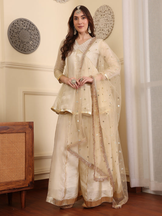 Women Yoke Design Empire Kurti with Palazzos & With Dupatta