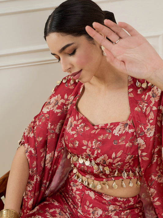 Printed Top & Palazzo With Shrug Co-Ords