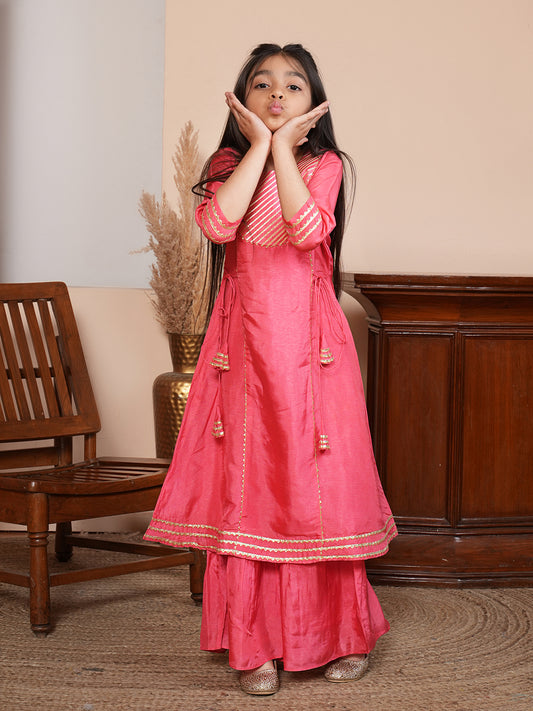Pink kurta set with Off white dupatta