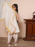 Lace work off white kurta set with dupatta