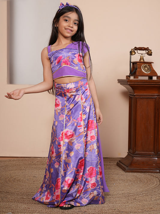 Floral printed purple lehenga choli
