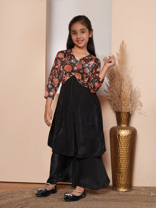Girls Floral Printed Kurta with Trousers