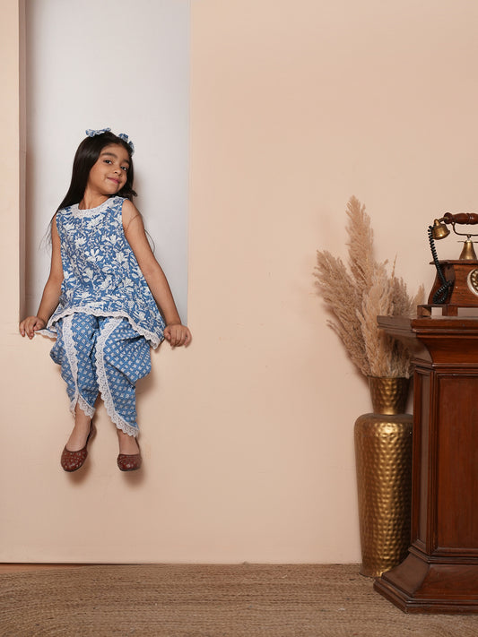 Floral printed blue kurta set