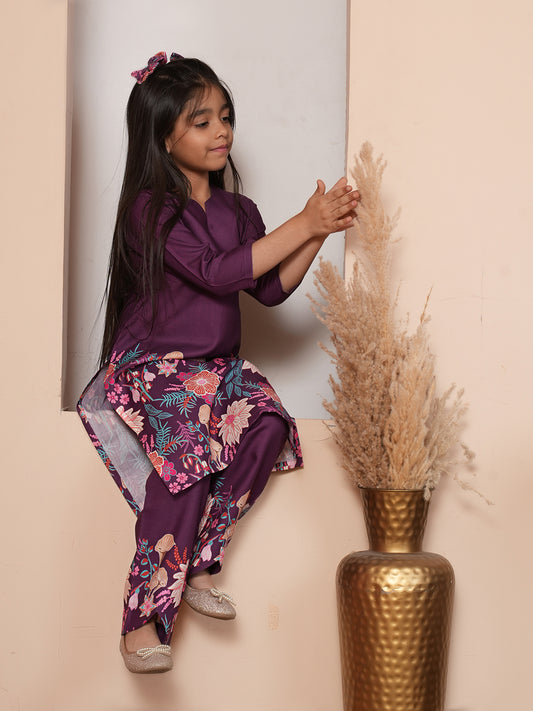 Floral printed purple kurta set