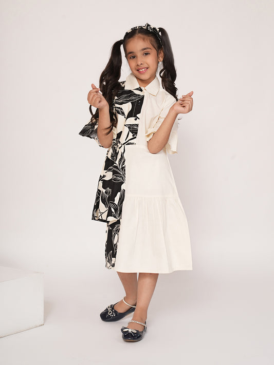 Panelled floral printed white dress