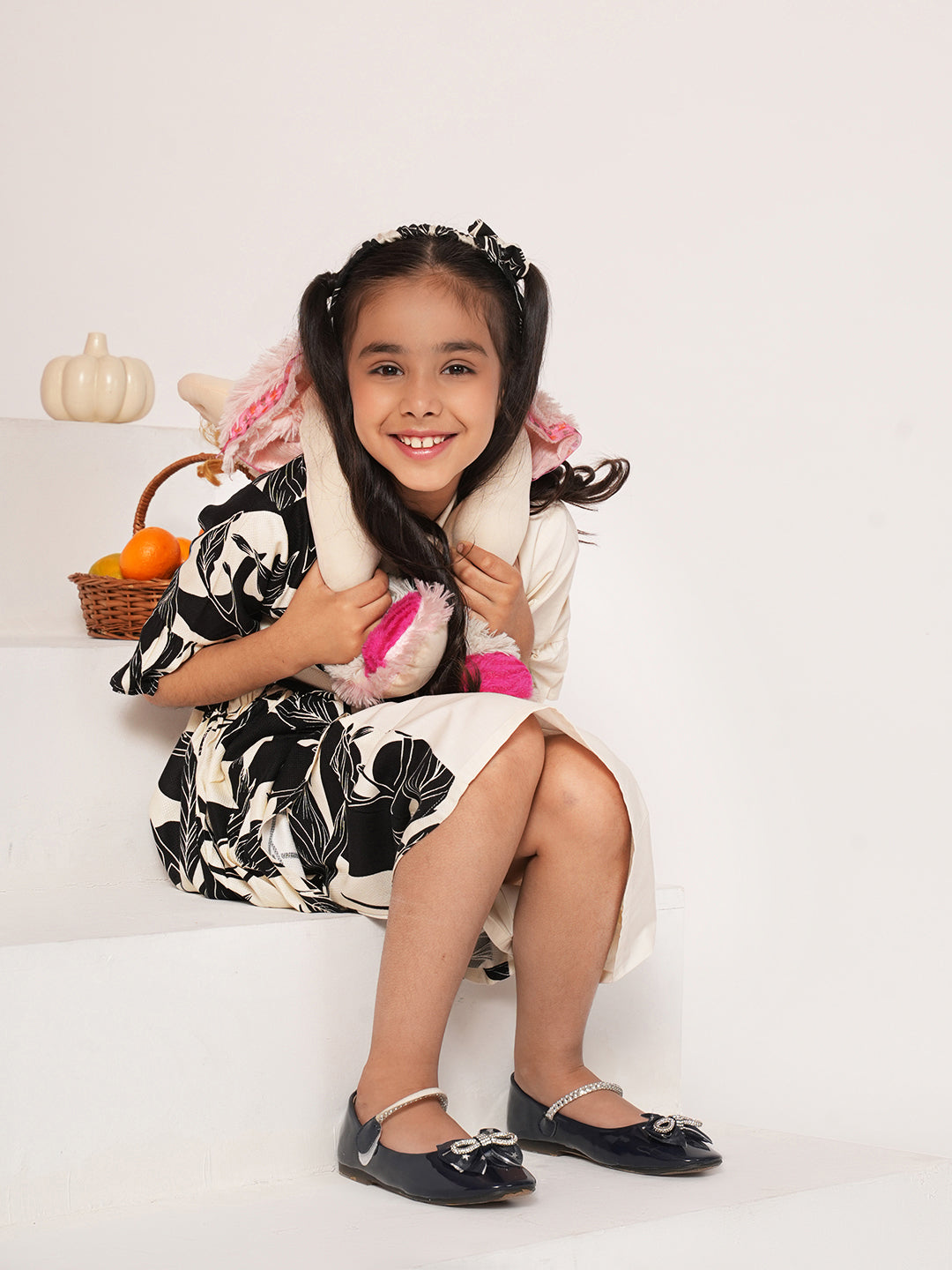 Panelled floral printed white dress