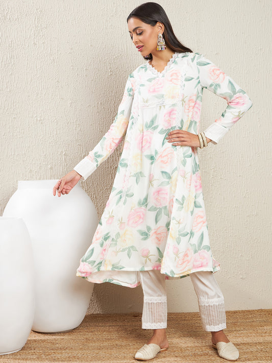 Floral Printed Panelled Kurta & Trousers