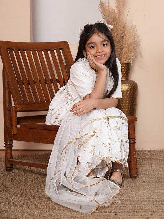 Mirror work white kurta set with Dupatta