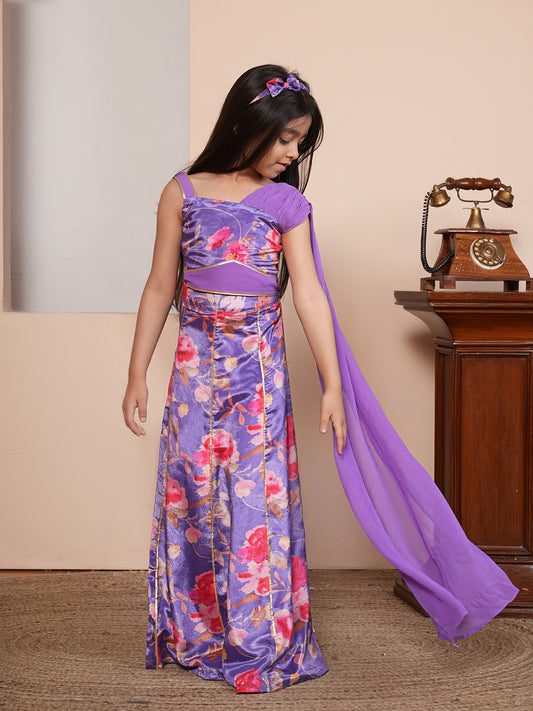 Floral printed purple lehenga choli