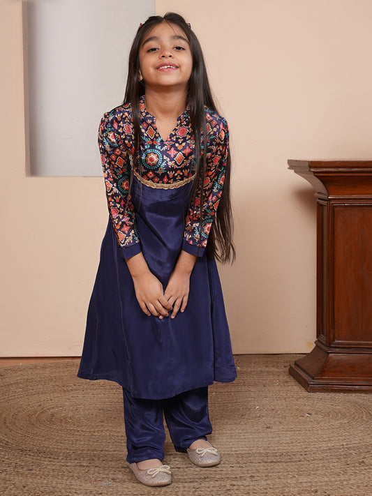 Mosaic print blue kurta set