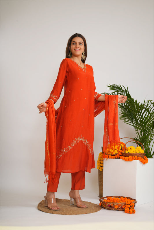 Women Ethnic Motifs Embroidered A-Line Kurta with Trousers & Dupatta