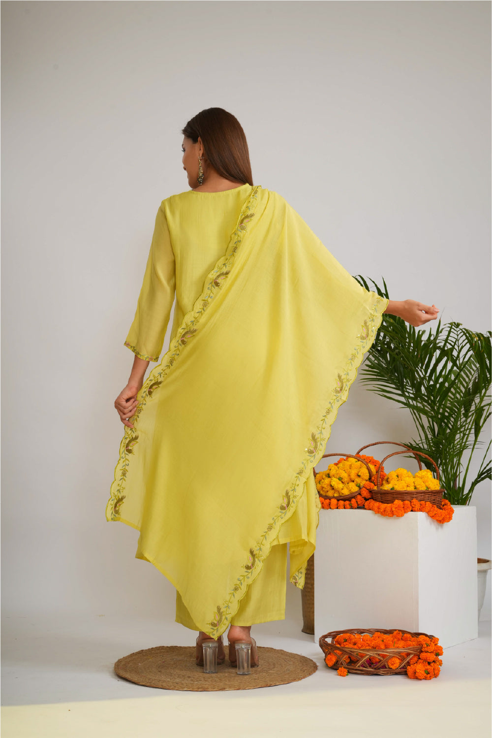 Women Floral Embroidered A-Line Kurta with Palazzos & Dupatta