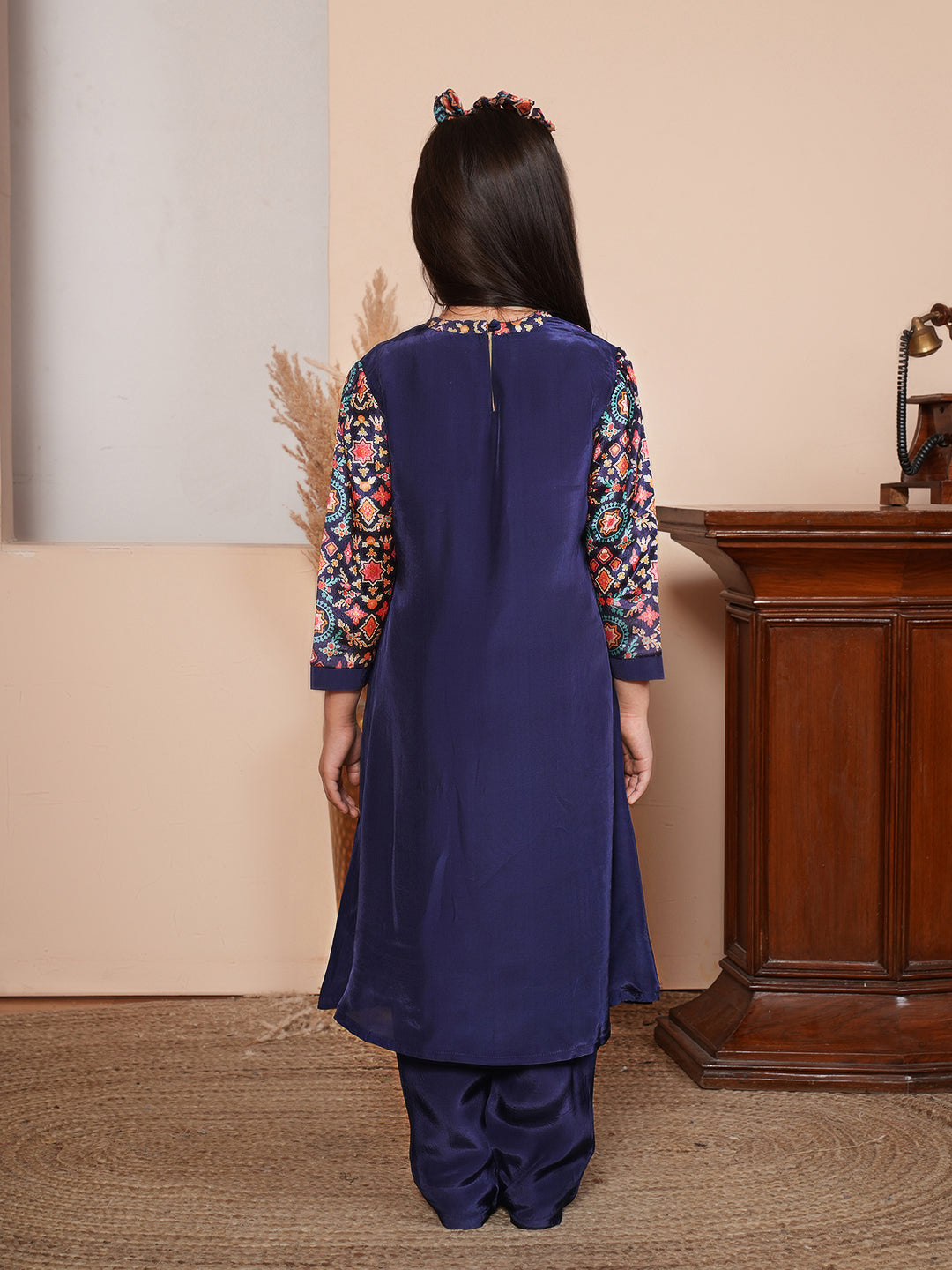 Mosaic print blue kurta set