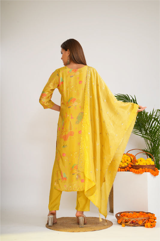 Women Floral Printed Regular Mirror Work Kurta with Trousers & With Dupatta