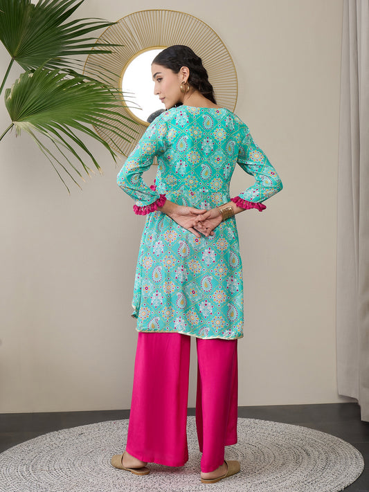 Women Regular Gotta Patti Silk Crepe Top with Palazzos