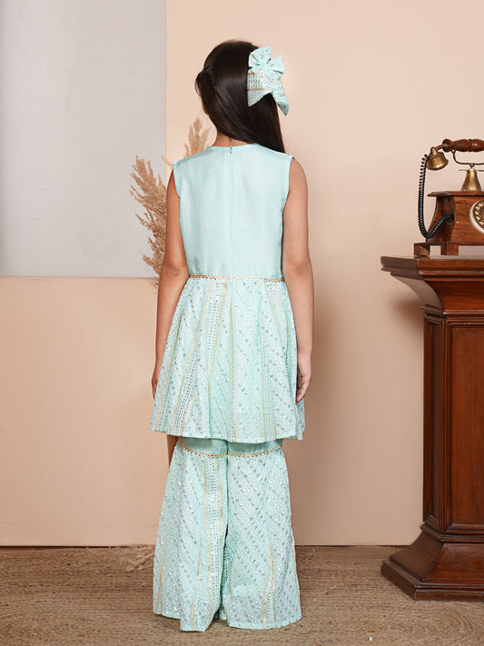 Sequins work turquoise blue kurta set with dupatta