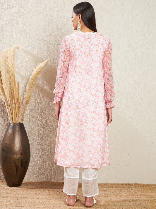Women Floral Printed Panelled Kurta with Trousers