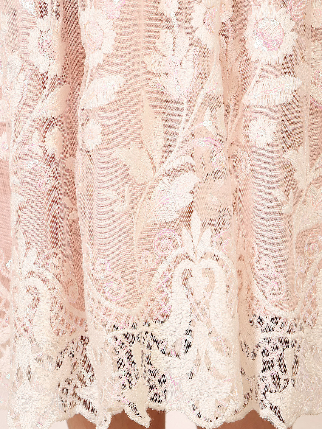 Girls Floral Embroidered Net Fit & Flare Dress