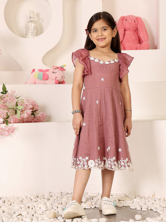 Girls Floral Embroidered Applique Fit & Flare Dress