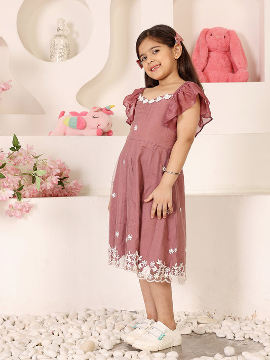 Girls Floral Embroidered Applique Fit & Flare Dress
