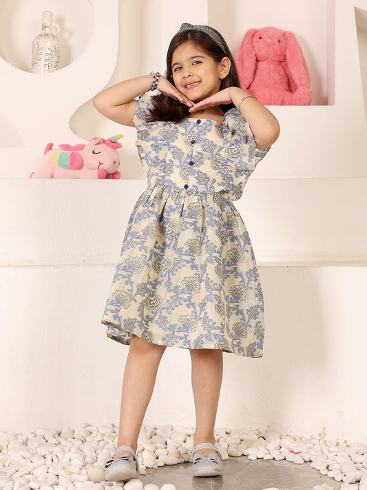 Girls Floral Self Design Fit & Flare Dress