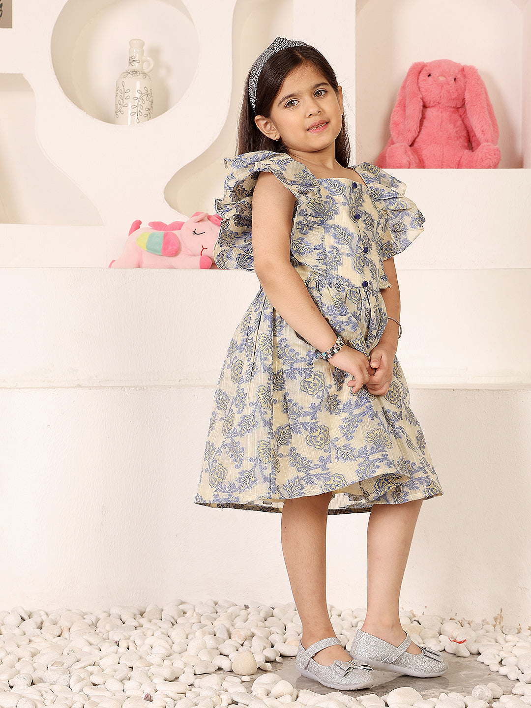 Girls Floral Self Design Fit & Flare Dress