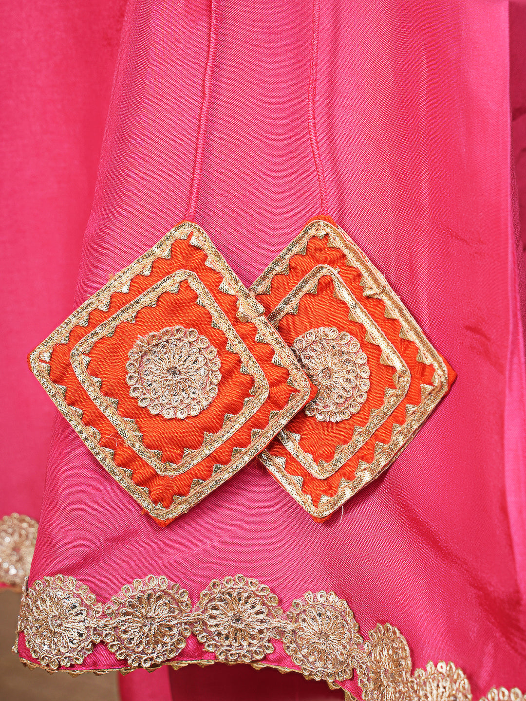 Pink angrakha kurta set with orange dupatta