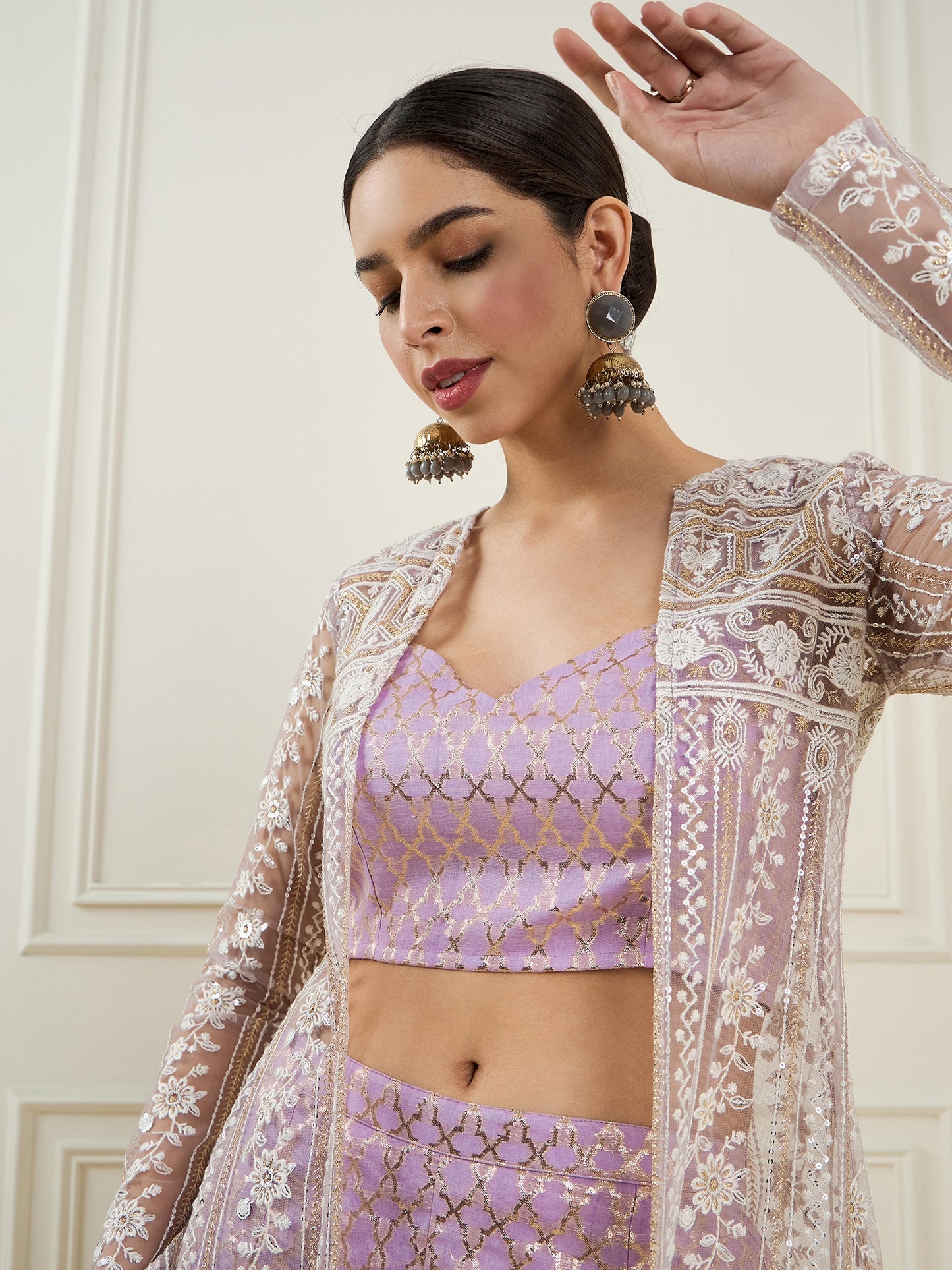 Woven Design Scoop Neck Sleeveless Brocade Co-Ord Set