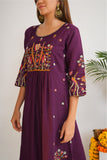 Floral Embroidered Empire Thread Work A-Line Kurta With Trousers & Dupatta