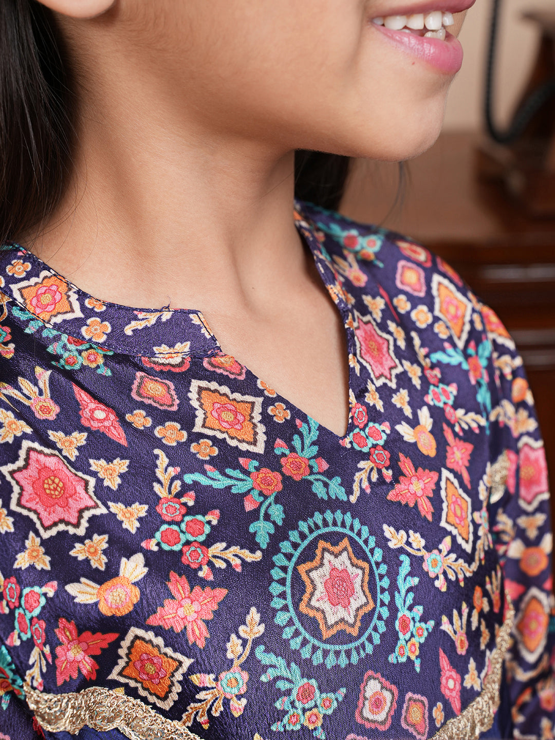 Mosaic print blue kurta set