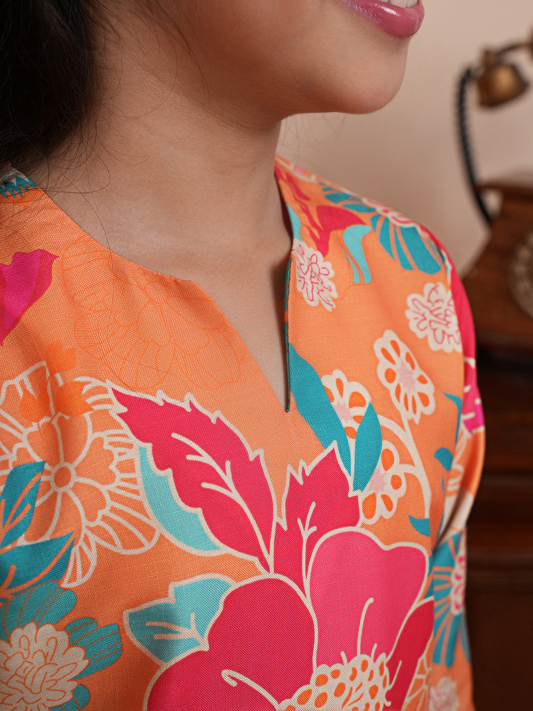 Floral printed orange kurta set